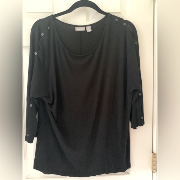 Chico’s Size 2 (12) Women's Black Button-Detail Top EUC - Picture 1 of 4